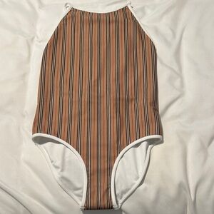 Burberry Kids One-Piece Swimsuit in Beige and Black Stripe
